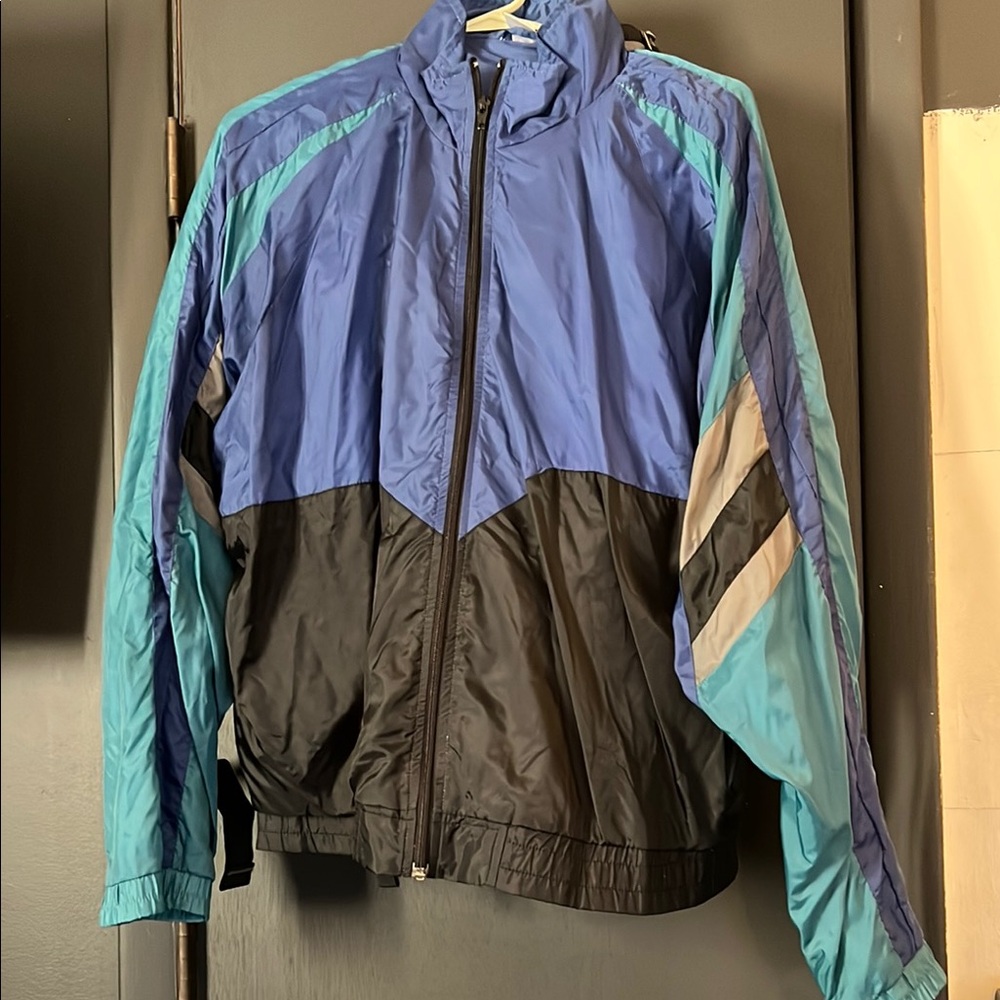 Athletic Works Blue and Black Windbreaker Jacket with Sporty Design